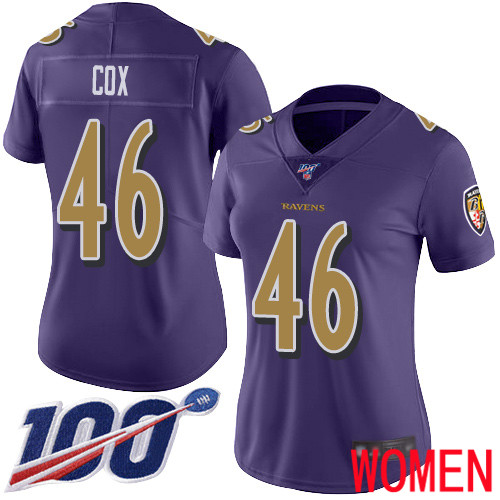 Baltimore Ravens Limited Purple Women Morgan Cox Jersey NFL Football 46 100th Season Rush Vapor Untouchable
